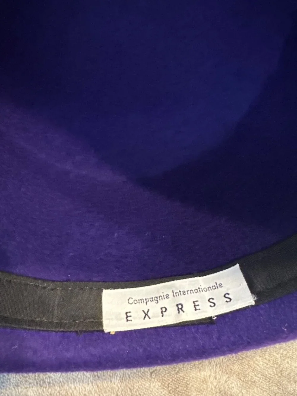 Vtg Purple Wool Bowler Hat Black Ribbon Made USA Compagne International Express